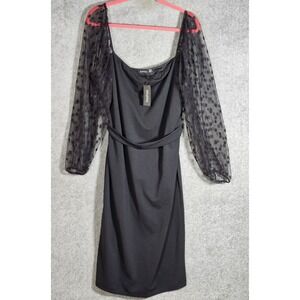 Boohoo Dobby Mesh Belted Midi Dress Womens Size 22 Black Whimsigoth Witchy New